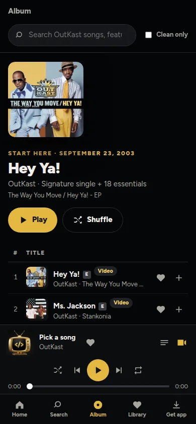 OutKast featured songs screen